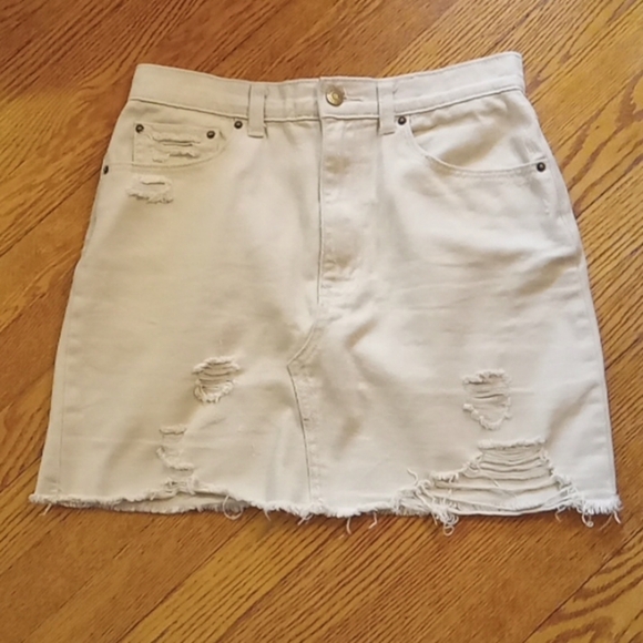 BDG Dresses & Skirts - BDG tan destroyed denim skirt